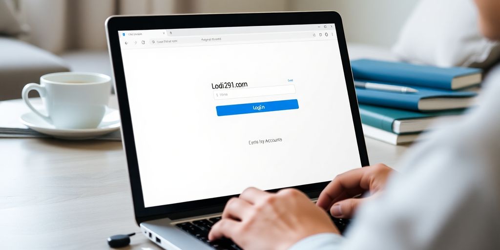 Person using laptop to access Lodi 291 Com login.