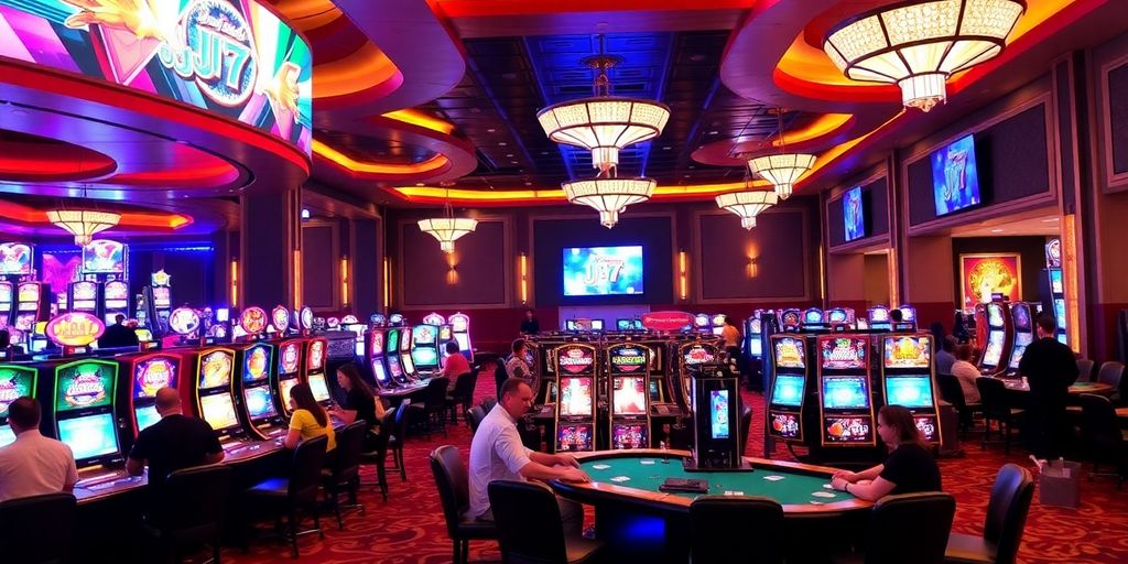 Colorful gaming area at JL7 Casino with players.