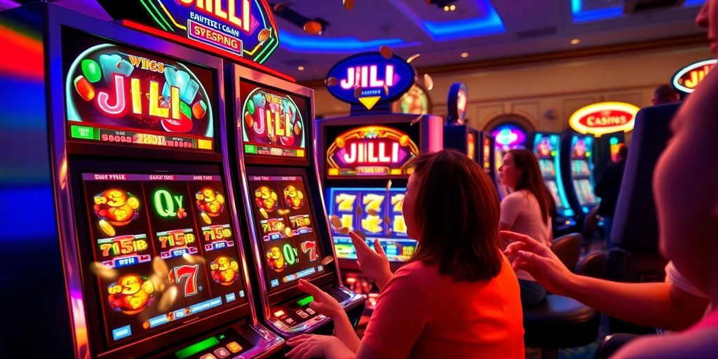 Exciting JILI slot machine with colorful lights and symbols.