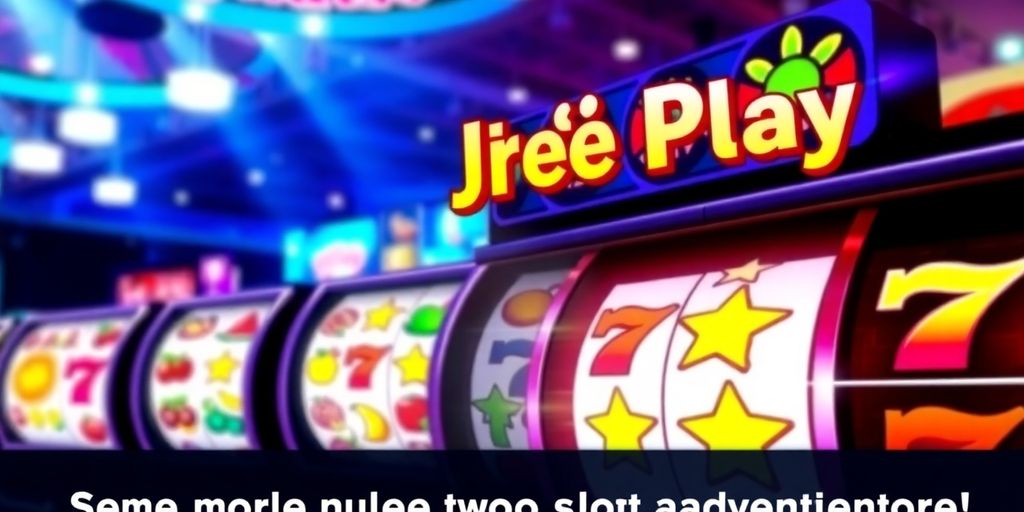 Colorful slot machines with bright lights and symbols.