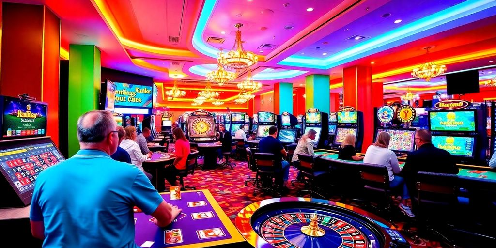 Vibrant online casino scene with players enjoying games.