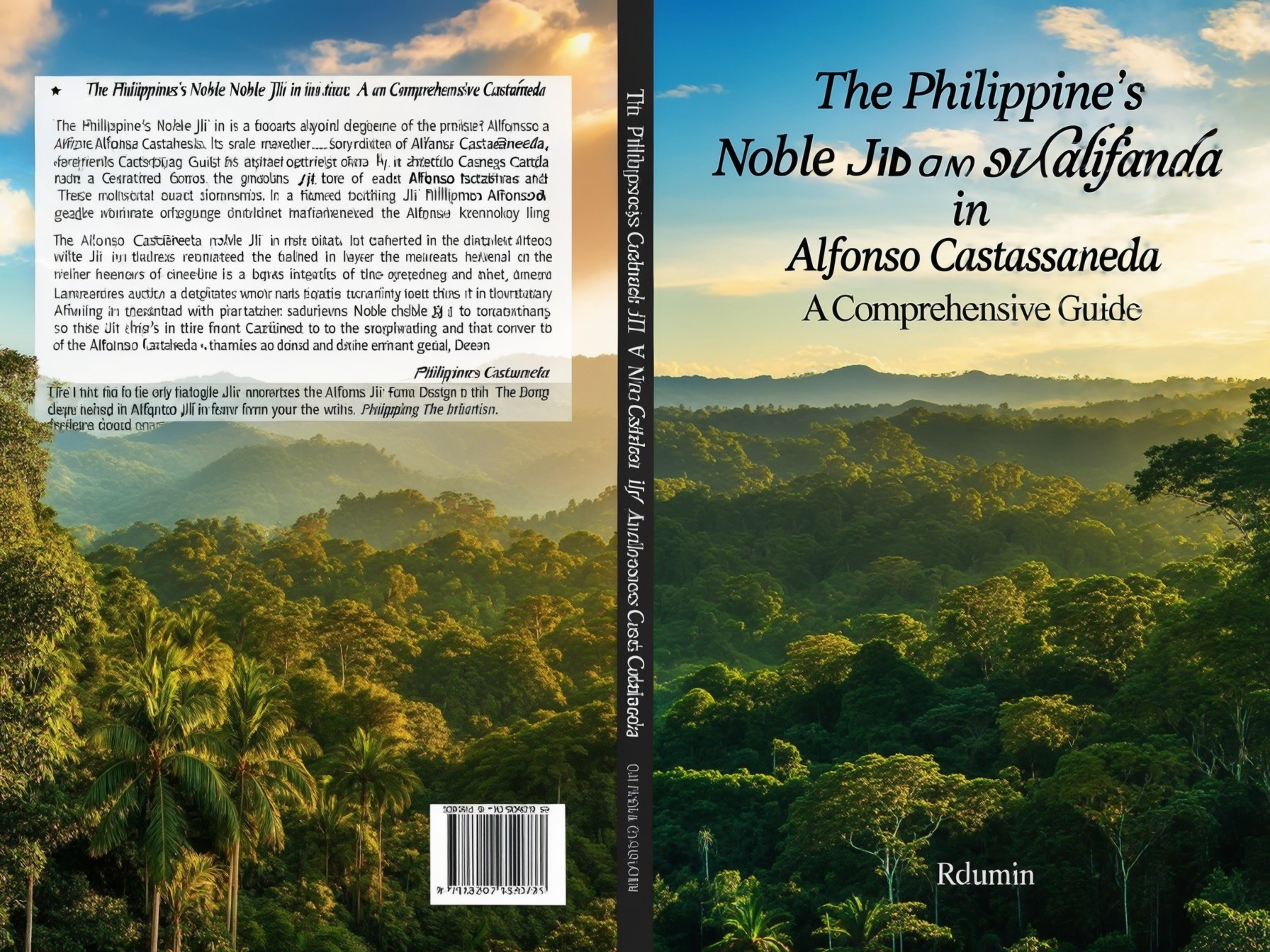 Book cover titled "The Philippine's Noble Jidao Walifanda in Alfonso Castassaneda" with a lush forest landscape backdrop.