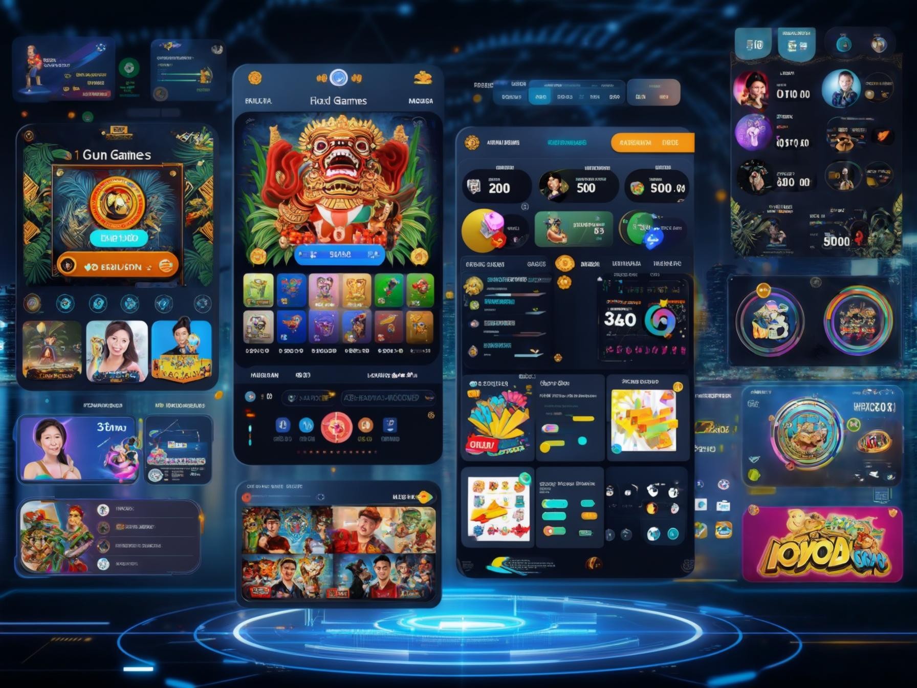 Colorful digital dashboard showcasing various online games and interactive entertainment features with vibrant graphics.