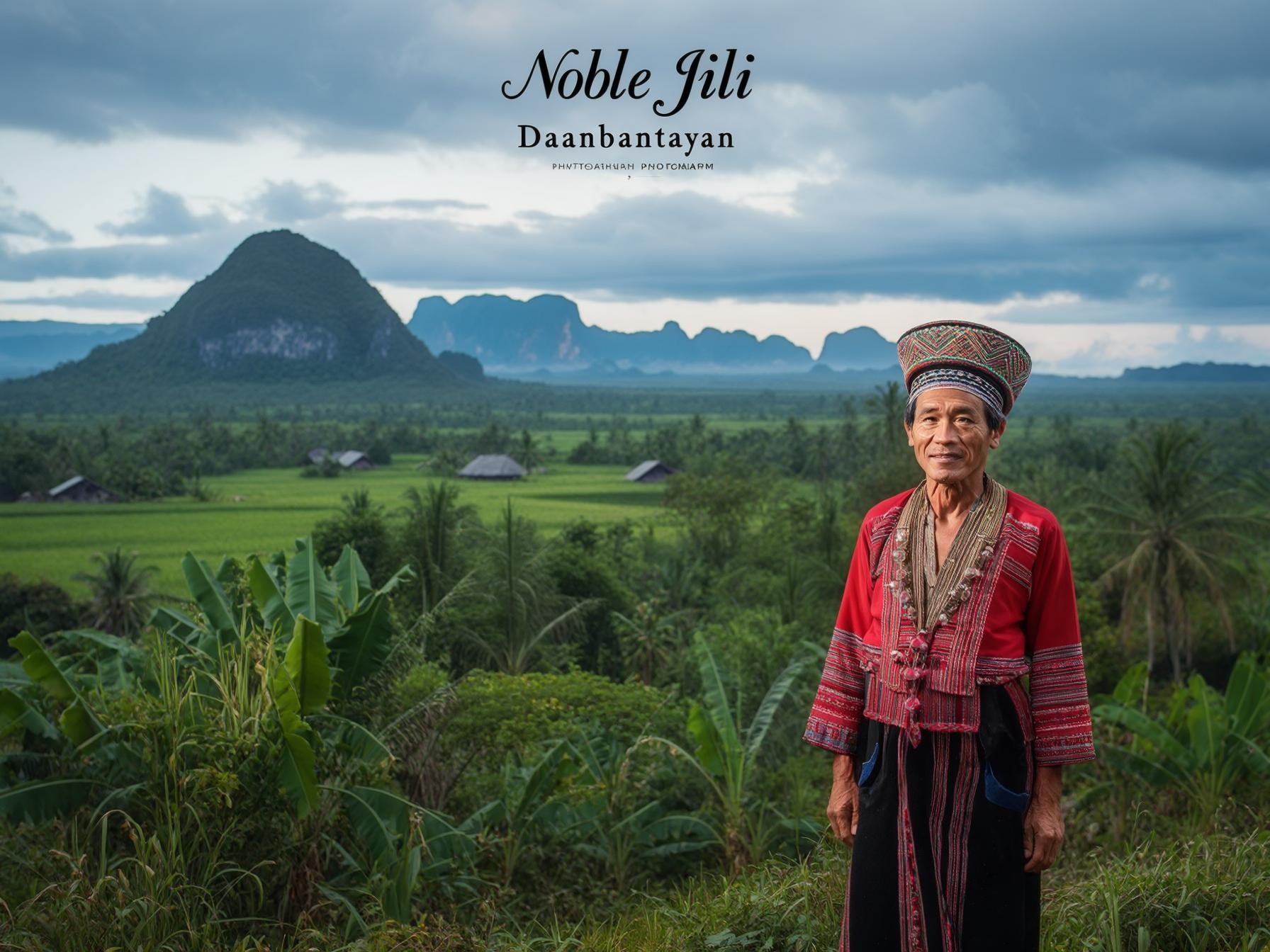 Traditional attire amidst lush greenery and mountains in Daanbantayan.